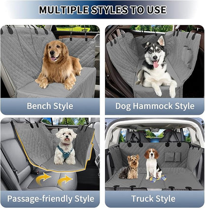 PureFit Dog Car Seat Cover for Back Seat, 100% Waterproof Dog Car Hammock with Storage Pocket, Pet Back Seat Covers Scratch Proof Nonslip Seat Protector for Cars Trucks and SUVs - Grey, Large