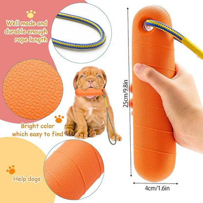 2 Pcs Dog Pool Float Toy with Throw Rope 9.8 x 1.6 Inches Dog Bumpers for Water Retrieving Puppy Training Chew Toys for Hunting Training Pool Outdoor (Yellow, Orange)