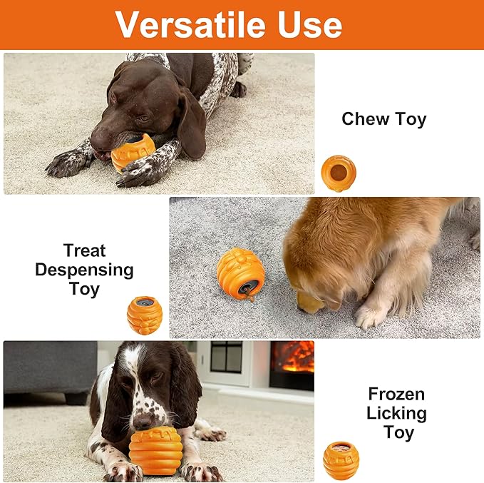 3 in 1 Durable Dog Toys for Aggressive Chewers 2 Pack, Dog Treat Dispenser and Enrichment Licking Toys in Honey Pot Shape, Boredom Killing and Mental Stimulation Toys for Large Dogs to Keep Them Busy