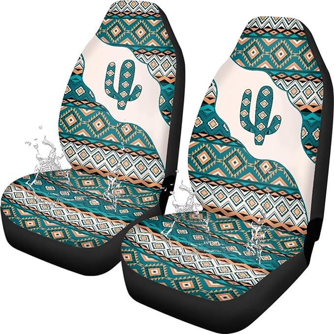 Car Accessories Car Seat Covers for Women Men Breathable Green Aztec Cactus Front Seat Cover All-Season Protection Universal Fit Trucks SUV Van Fashion Auto Interior