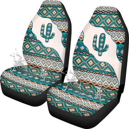Car Accessories Car Seat Covers for Women Men Breathable Green Aztec Cactus Front Seat Cover All-Season Protection Universal Fit Trucks SUV Van Fashion Auto Interior