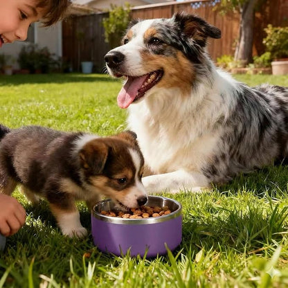 Dog Bowl, Stainless Steel Dog Bowls for Food and Water, Metal Pet Feeding Bowl with Insulated Non-Slip Quiet Bottom, Easy to Clean, Dishwasher Safe, 32oz,4 Cup | Purple