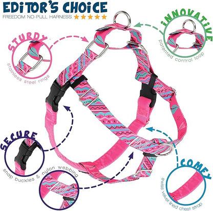 2 Hounds Design - Freedom No-Pull Harness & Training Leash in Pink and Blue | Dual Leash Loops, No Pulling on Walks | Lined to Prevent Chaffing | for Large Sized Dogs (Size L, Chest 28”- 32”)