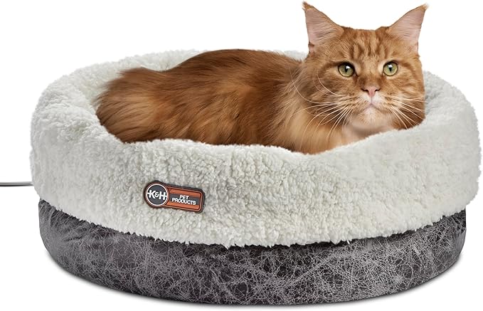K&H Pet ProductsHeated Cat Bed Indoor,Thermo-Snuggle Cup Bomber Soft Heated Pet Bed for Large Indoor Cats & Small Dogs,Machine Washable,Waterproof-Heated Pad,Safety Listed,18 X 14in Gray,(Pack of 6)