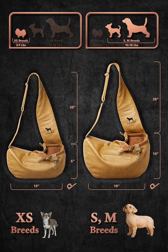 Noah & Paw Dog Sling Carrier for Small Dogs 5-18lb, Dog Sling for Small Dogs and Cats, Dog Carrier with Adjustable Padded Strap, Vegan Leather Lined with Fur, 3X Safety Features, Machine Washable