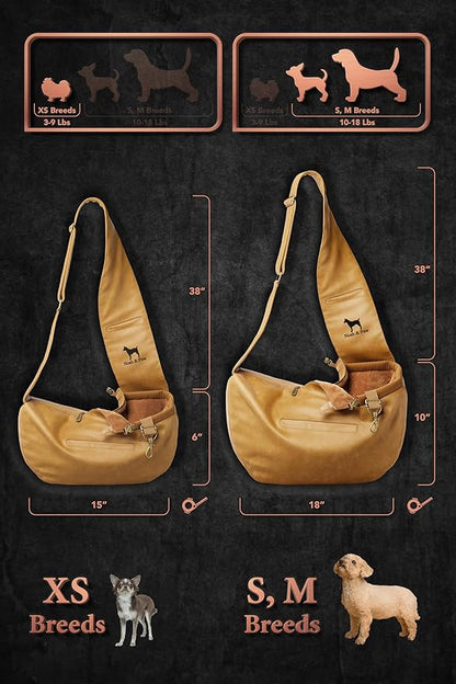 Noah & Paw Dog Sling Carrier for Small Dogs 5-18lb, Dog Sling for Small Dogs and Cats, Dog Carrier with Adjustable Padded Strap, Vegan Leather Lined with Fur, 3X Safety Features, Machine Washable