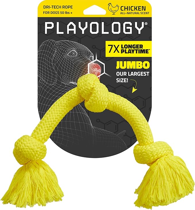 Playology Rope Toys for Dogs | Tug of War Dog Toy for Aggressive Chewers | Chicken Scented Dog Toys | Jumbo Rope Toy for Interactive Play