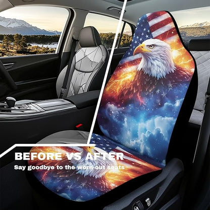 Car Seat Covers Universal Eagle American Flag Vehicle Front Seats Interior Protector Waterproof Anti-Slip Back Fabric Interior Protection Suitable for Cars, SUV and Trucks