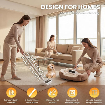Pet Hair Remover for Carpet, Reusable Pet Hair Remover, 44 Inch Adjustable Handle, Electric Dog Cat Hair Removal Tool for Couch, Carpet