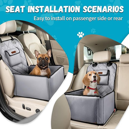 Dog Car Seats for Small Dogs,Detachable Foldable Dog Booster Under 28lbs, Pet Cat Car Seat Travel Bed with Adjustable Straps and Storage Pockets (Grey)