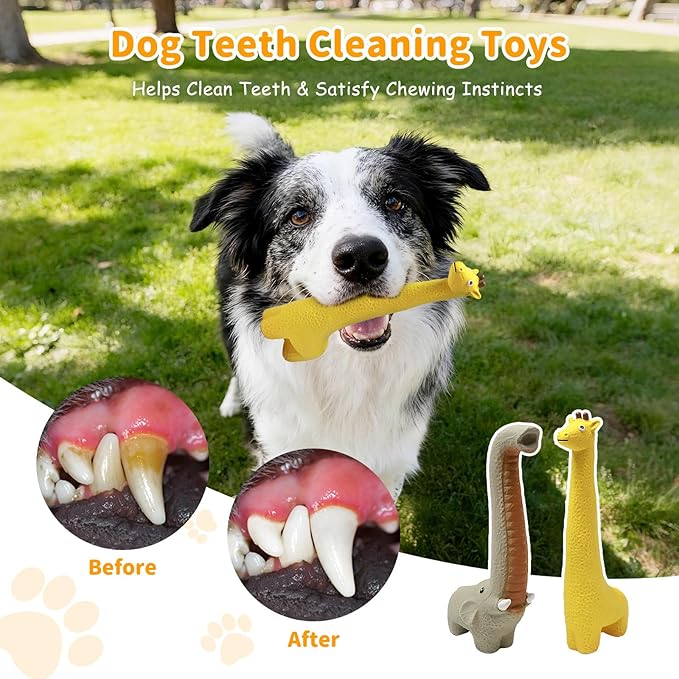 Latex Squeaky Dog Toys, 2 Pack Soft Rubber Dog Chew Toys, 9.5" Standing Stick Animal Pet Toy to Keep Them Busy, Interactive Fetch Squeak Toy for Puppy Small Medium Dogs