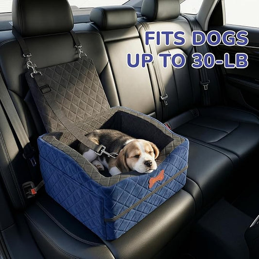 Dog Car Seat for Small Medium Dogs, 6" Elevated Dog Booster Seat with ISOFIX Safety Fixation, Washable Cover & High Density Memory Foam, Portable for Car Front/Rear/Trunk Home Outdoor Use (Navy Blue)