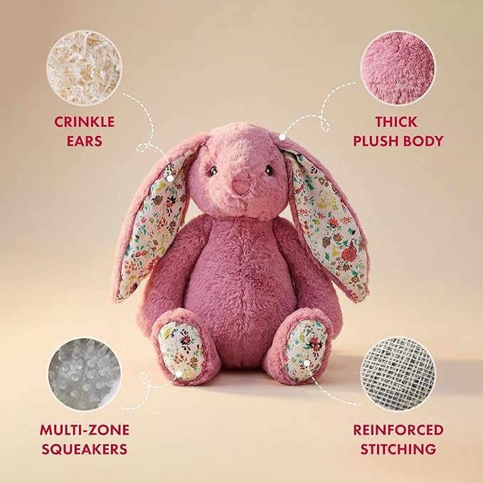 Pet Lou 15 Inch Rabbit Dog Chew Toy, Super Soft & Durable Plush with Crinkle Ears & Built-in Long Lasting Squeakers, Interactive Stuffed Squeaky Dog Toy