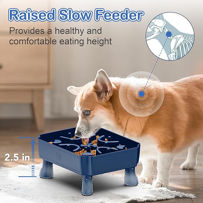 UPSKY Slow Feeder Dog Bowls, 2 in 1 Dog Puzzle Slow Feeder for Large Breed, Maze Elevated Dog Food Bowl Anti-Choking Interactive Dog Feeding Bowls Slow Down Eating for Boredom Blue