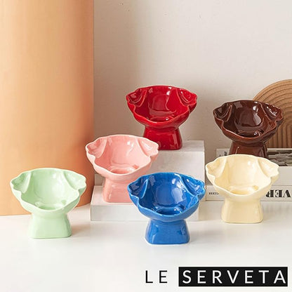 Ceramic Raised Pet Slow Feeder Bowl, Elevated Cat and Dog Slow Feeder, Decorative Standing Doggy Design, Anti-Slip Base, Anti-Vomiting (Brown)