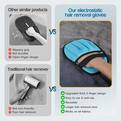 Pet Hair Removal Glove for Dogs & Cats, Upgraded 5-Finger Electrostatic Magic Brush & Reusable Pet Hair Remover for Clothing,Couch, Carpet, Car Seat, Car Bed,1PCS