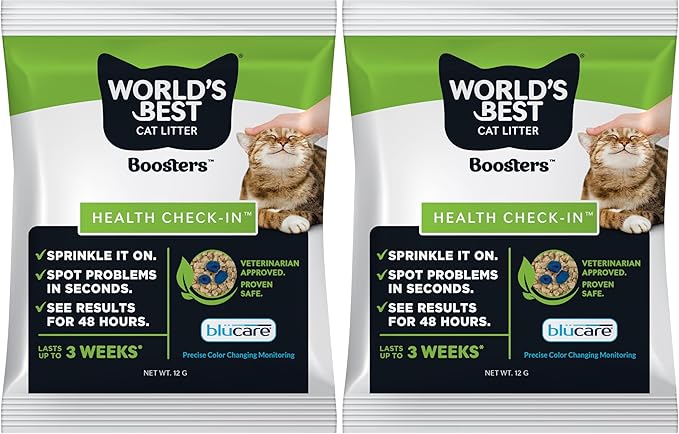 World's Best CAT Litter® Boosters™ Health Check-in™ | Cat Litter Additive for Health Monitoring | UTI Monitoring and Detection with Color Changing Indicator | Vet Approved | 12g (Pack of 2)