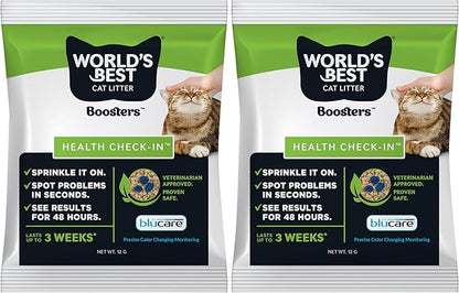 World's Best CAT Litter® Boosters™ Health Check-in™ | Cat Litter Additive for Health Monitoring | UTI Monitoring and Detection with Color Changing Indicator | Vet Approved | 12g (Pack of 2)