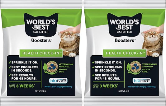 World's Best CAT Litter® Boosters™ Health Check-in™ | Cat Litter Additive for Health Monitoring | UTI Monitoring and Detection with Color Changing Indicator | Vet Approved | 12g (Pack of 2)
