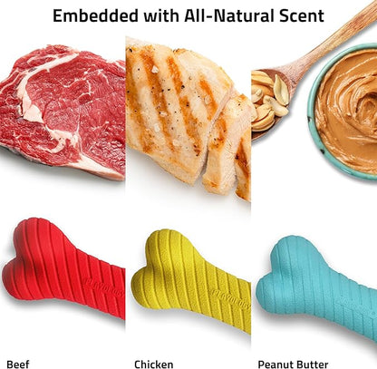 Playology Dog Toys | Rainbow of Scent Chew Toy Gift Box - Medium Dual Layer Bones for Dogs | Peanut Butter, Chicken, & Beef Scented Toys - Easy to Clean and Made from Non Toxic Materials