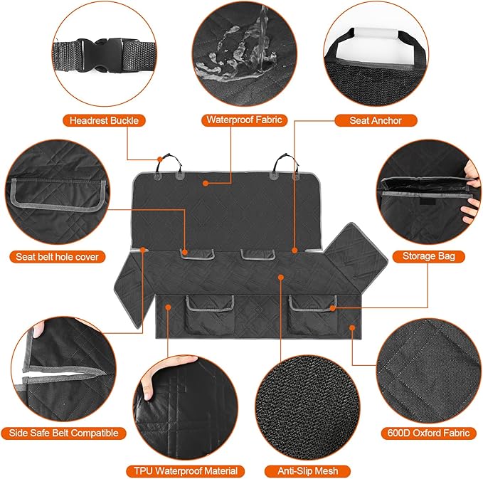 Dog Car Seat Cover Compatible with 2013-2025 Toyota RAV4, Waterproof Pet Bench Seat Cover for Back Seat, 600D Heavy Duty Scratch Proof Nonslip Truck Seat Covers for Dogs