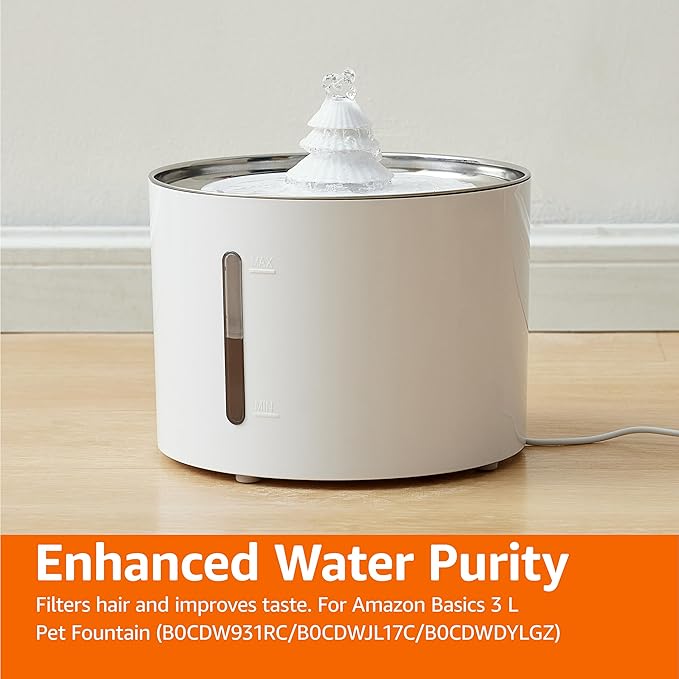 Amazon Basics Replacement Filters for 3L Pet Water Fountain, Pack of 6, White