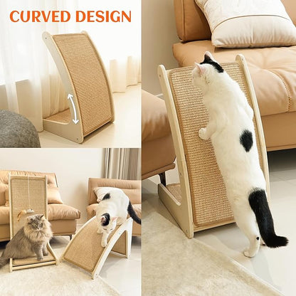 PETKARAY Cat Scratcher, Sisal Cat Scratch Pad, Curved Scratching Board for Indoor Kitty, Floor Mounted Scratcher with Mouse Toy Catnip