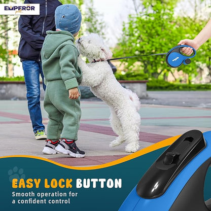 Emperor Pets 16 ft Retractable Dog Leash Blue - Heavy Duty Retractable Pet Leash with Anti-Slip Grip for Medium to Large Dogs up to 110 lbs -Aura BL16