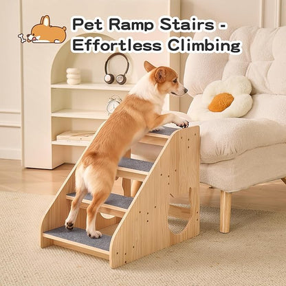 Dog Stairs for Small Medium Large Dogs 17.72" H Load Capacity 150lbs Solid Wood Non-Slip Sturdy Pet Steps for Bed & Couch 4 Step 15.75 * 22.44 * 17.72"