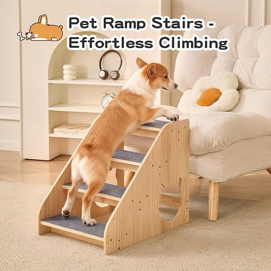 Dog Stairs for Small Medium Large Dogs 17.72" H Load Capacity 150lbs Solid Wood Non-Slip Sturdy Pet Steps for Bed & Couch 4 Step 15.75 * 22.44 * 17.72"