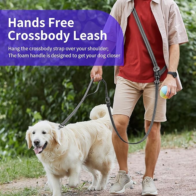 Kazazoo Hands-Free Dog Leash with Adjustable Length 5.5-8.5FT + Dual Padded Handles Reflective Safety for Walking, Jogging & Training | Suitable for Medium to Large Dogs & Puppies M Size Black