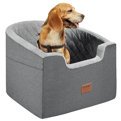 VEVOR Dog Car Seat, Waterproof Dog Booster Seat for Car with a Storage Pocket, Clip-On Safety Leash and Sponge Filling, Pet Bed for Small & Medium Dogs up to 55lbs, Gray