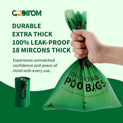 Certified 100% Home Compostable Poop Bags for Dogs, 270 Count Guaranteed Leak Proof and 18 Microns Extra Thick Waste Bag, 18 Rolls of Plant Based Doggie Poop Bag, No Scented with ASTM D6400 & EN13432