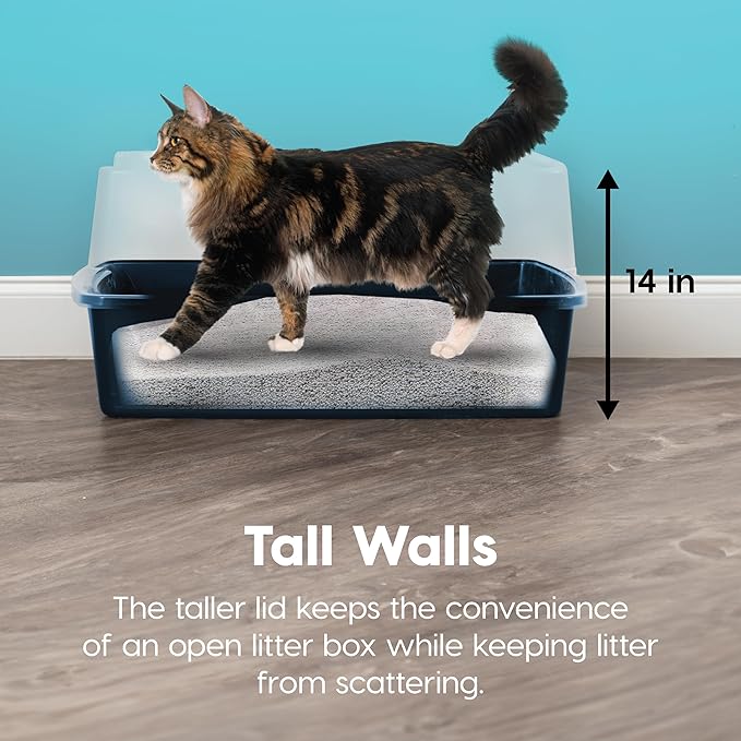 IRIS USA XX-Large Open Top Cat Litter Box with High Sided Walls Tall Scatter Shield Scoop Included Easy Clean Plastic Pan for Big Cats Kittens Multi-Cat Households 30"L x 20"W x 14"H Navy