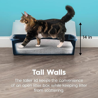 IRIS USA XX-Large Open Top Cat Litter Box with High Sided Walls Tall Scatter Shield Scoop Included Easy Clean Plastic Pan for Big Cats Kittens Multi-Cat Households 30"L x 20"W x 14"H Navy