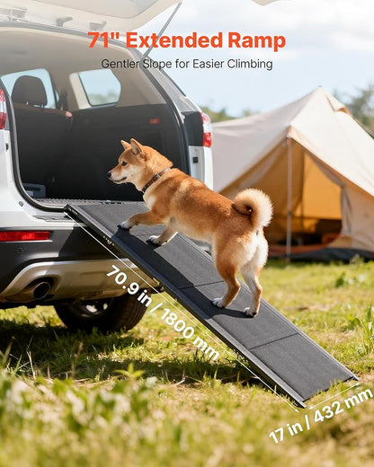 VEVOR Dog Ramp for Cars, 71" L x 17" W, Folding Pet Ramps for Medium & Large Dogs up to 250lbs, Pet Stair Ramp with Non-Slip Oxford Fabric Surface, Portable Outdoor Dog Car Ramps for SUV & Truck