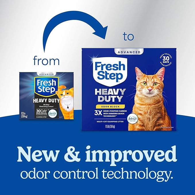 Fresh Step Heavy Duty Odor Block Advanced Multi Cat Clumping Litter with Febreze, 52.5 lb (Package May Vary),(17.5lb Pack x 3)