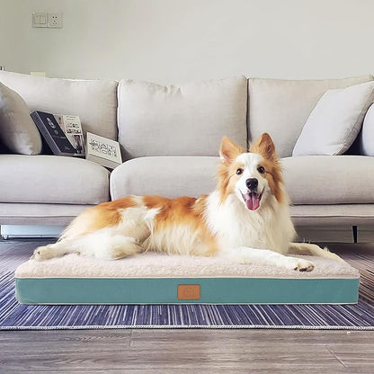 Extra Large Waterproof Dog Bed, Jumbo Orthopedic Dog Beds with Removable Washable Cover for Large Dogs, Pet Bed Mat Egg-Crate Foam, 3XL(47.5"X29"X4"), Blue