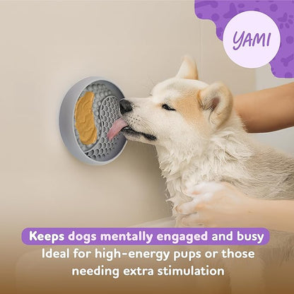 YAMI Dog Lick Bowl, Lick Mat for Dogs, Wet Food Cat Slow Feeder, Freeze Bowl, Enrichment & Puzzle Toy for Anxiety Relief, Food-Grade Silicone, Suction Cups, Dishwasher Fit, for All Breed (Light Gray)