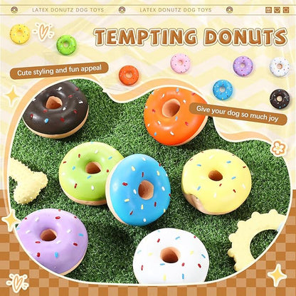 8 Pcs Latex Squeaky Dog Toys Donut Small Dogs Squeaky Chew Toys for Aggressive Chewers Soft Interactive Fetch Play No Stuffing Durable Teething Items for Small Puppy
