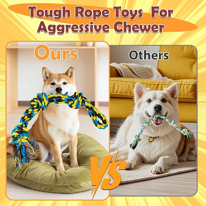 All Large Dog Rope Toys for Aggressive Chewers, 5 Nearly Indestructible Various Tough Rope Toys for Large and Medium Breed, 100% Cotton for Teeth Cleaning, Tug of War, No Small Type
