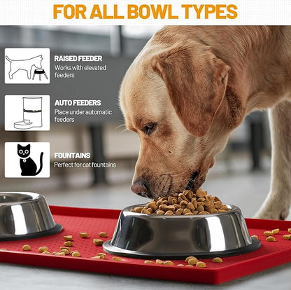 Hubulk Dog Feeding Mat,100% Waterproof Food Grade Silicone Pet Food and Water Bowl Placemat,Dishwasher, High Raised Edge to Prevent Spills,Nonslip Tray to Stop Messes on Floor (32"x24"x1.0", Red)