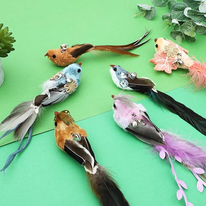 6 Pieces Cat Feather Toys Replacement Bird Cat Toy Wand Refills Cats Toy Replacement Natural Bird Feathers for Cats Toys