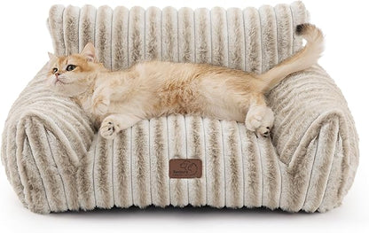 Bedsure ComfyFleece Cute Cat Couch for Pets - Fluffy Cat beds with Premium Soft Corduroy Fleece, Fuzzy Cats beds for Indoor Cats with Removable Washable Cover, Supportive Pet Sofa, 24inch, Amphora