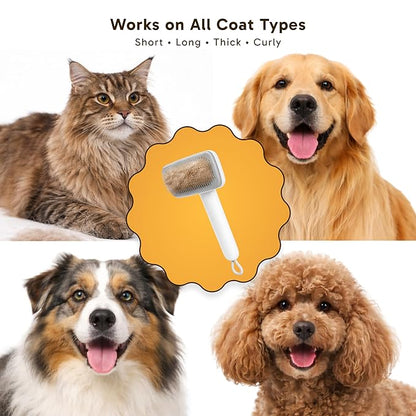 Wolfster Dog & Cat Deshedding Brush - Self Cleaning Pet Grooming Tool, Adjustable Comb, Skin-Friendly Slicker Pet Brush,For All Coat Types, Easy Grooming For Long & Short Hair Animals (White)