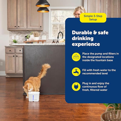 PetSafe Viva Pet Fountain - Encourages Healthy Hydration - Automatic Water Dispenser with Double Filtration - Ultra Quiet Water Fountain - Easy to Assemble & Clean - Stainless Steel - 64 oz