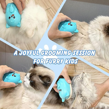 3 in 1 Cat Steam Brush for Shedding, Pet Steam brush for Dog & Cat Shedding & Grooming, for Long & Short Haired Pets, Spritz Defur Comb (sky blue)
