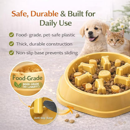 Slow Feeder Bowl for Small & Medium Cats & Dogs - Durable Slow Feeding Bowl with Non-Slip Base - Anti-Choking Puzzle Food Bowl for Dogs That Helps Mental Stimulation & Reduces Fast Eating-Blue