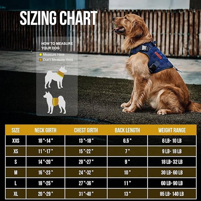 OneTigris Tactical Dog Harness Vest,No-Pull Service Dog Vest with Hook & Loop Panels,Adjustable Dog Vest Harness for Walking Hiking Training(Blue,M)