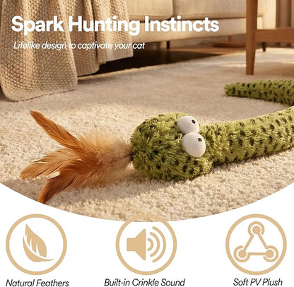 ZEZE Forest Snake Cat Teaser Wand Toy, 50.5” Interactive Feather Cat Toy with Crinkle Sound, Flexible Rubber Wand & Non-Slip Handle for Indoor Cats Play